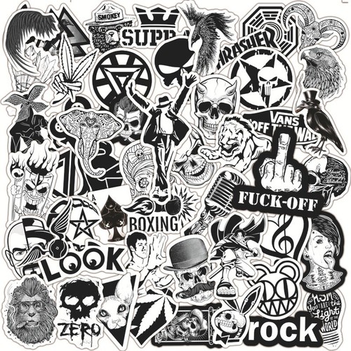 Rock black white stickers - black,